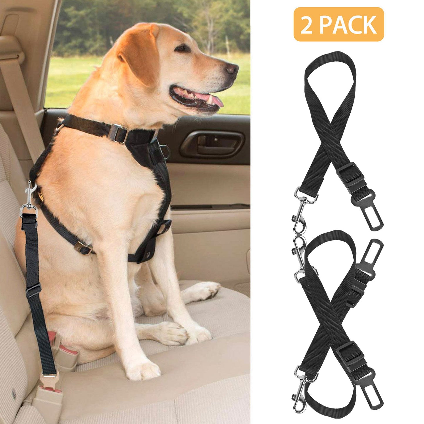 Dog Seat Belt Leash 2-Pack Adjustable Car Safety Harness