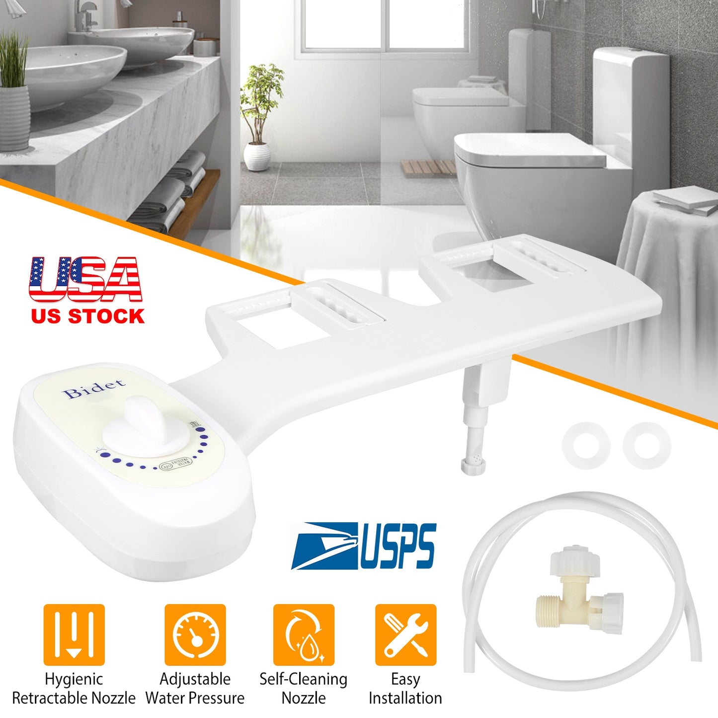 Non-Electric Bidet Attachment with Adjustable Water Pressure