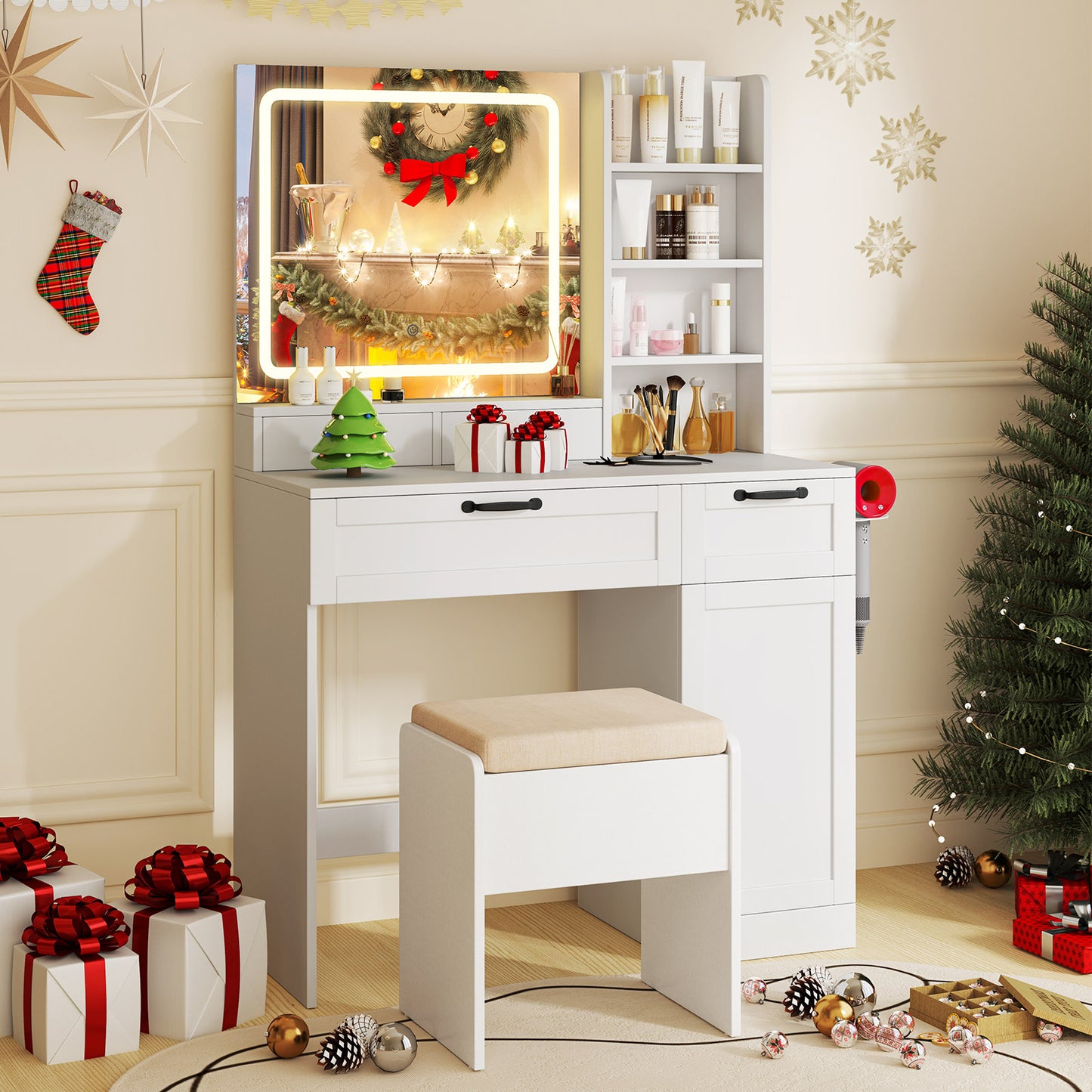 Vanity Set with Lighted Mirror and Charging Station