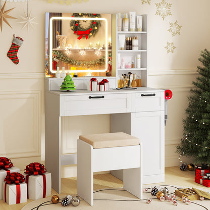 Vanity Set with Lighted Mirror and Charging Station