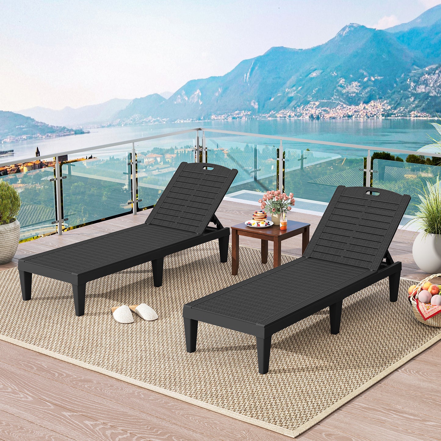 Adjustable Outdoor Chaise Lounge Chairs Set of 2 - 350 lbs