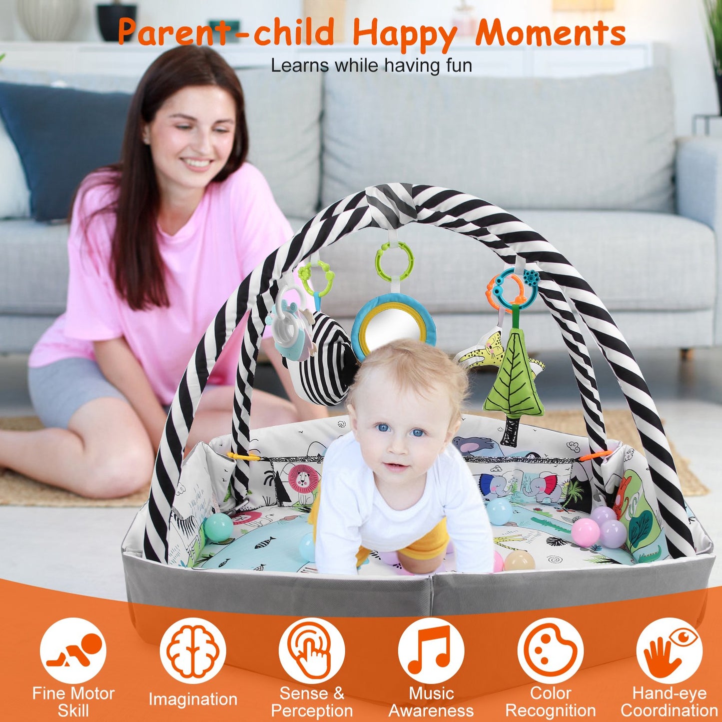 Baby Gym Play Mat 4-in-1 Activity Center with Ball Pit