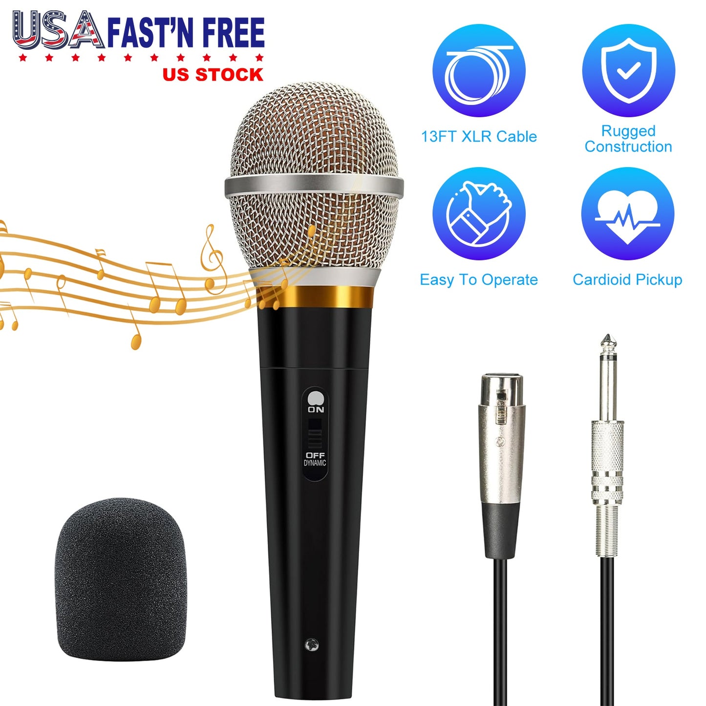 Dynamic XLR Microphone with 13ft Cable & On/Off Switch