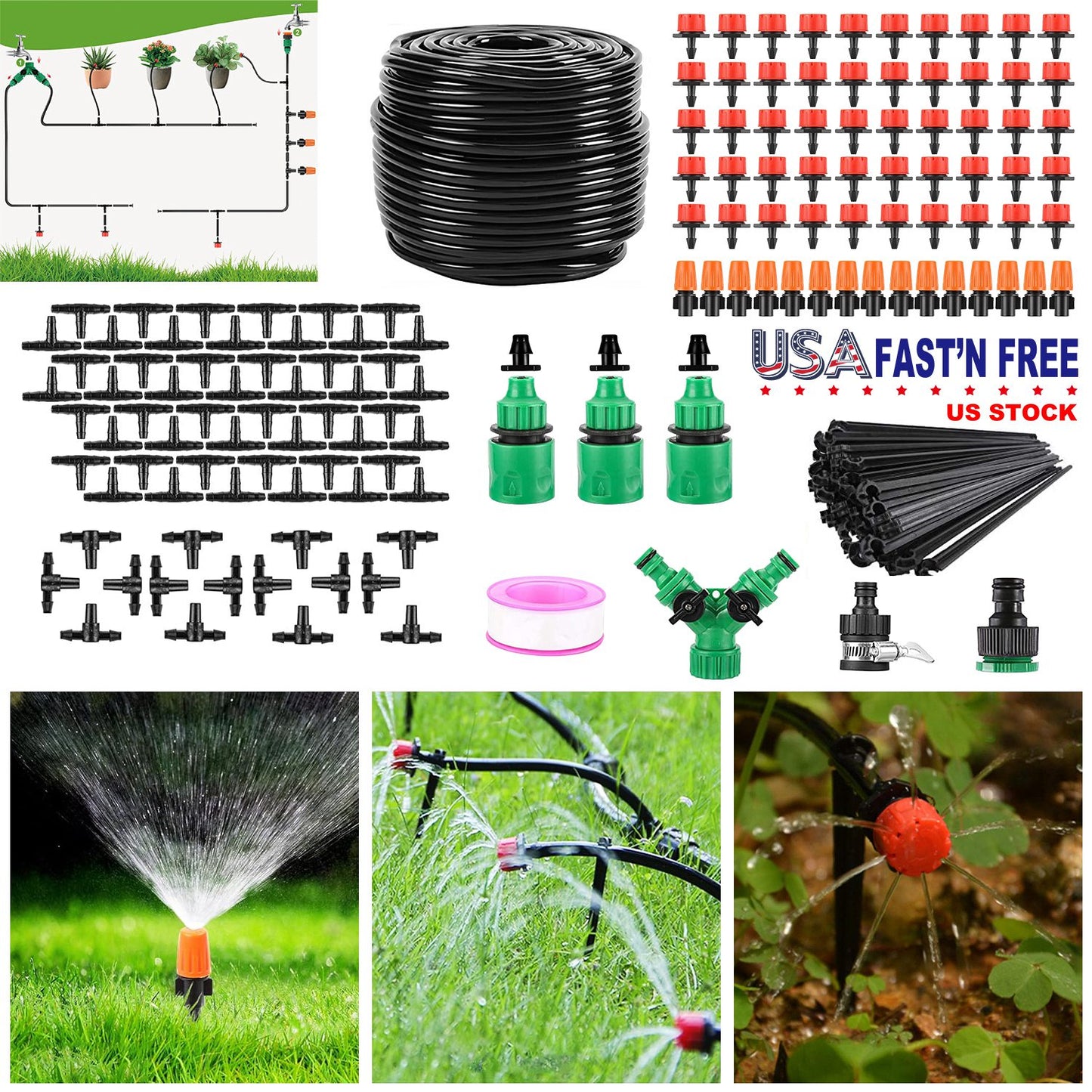 Drip Irrigation Kit 164FT Automatic Garden Watering System
