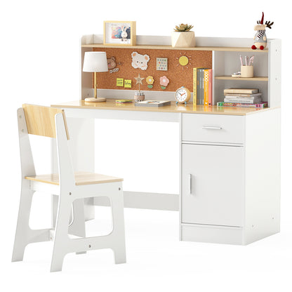 Kids Study Desk and Chair Set with Storage and Bulletin Board
