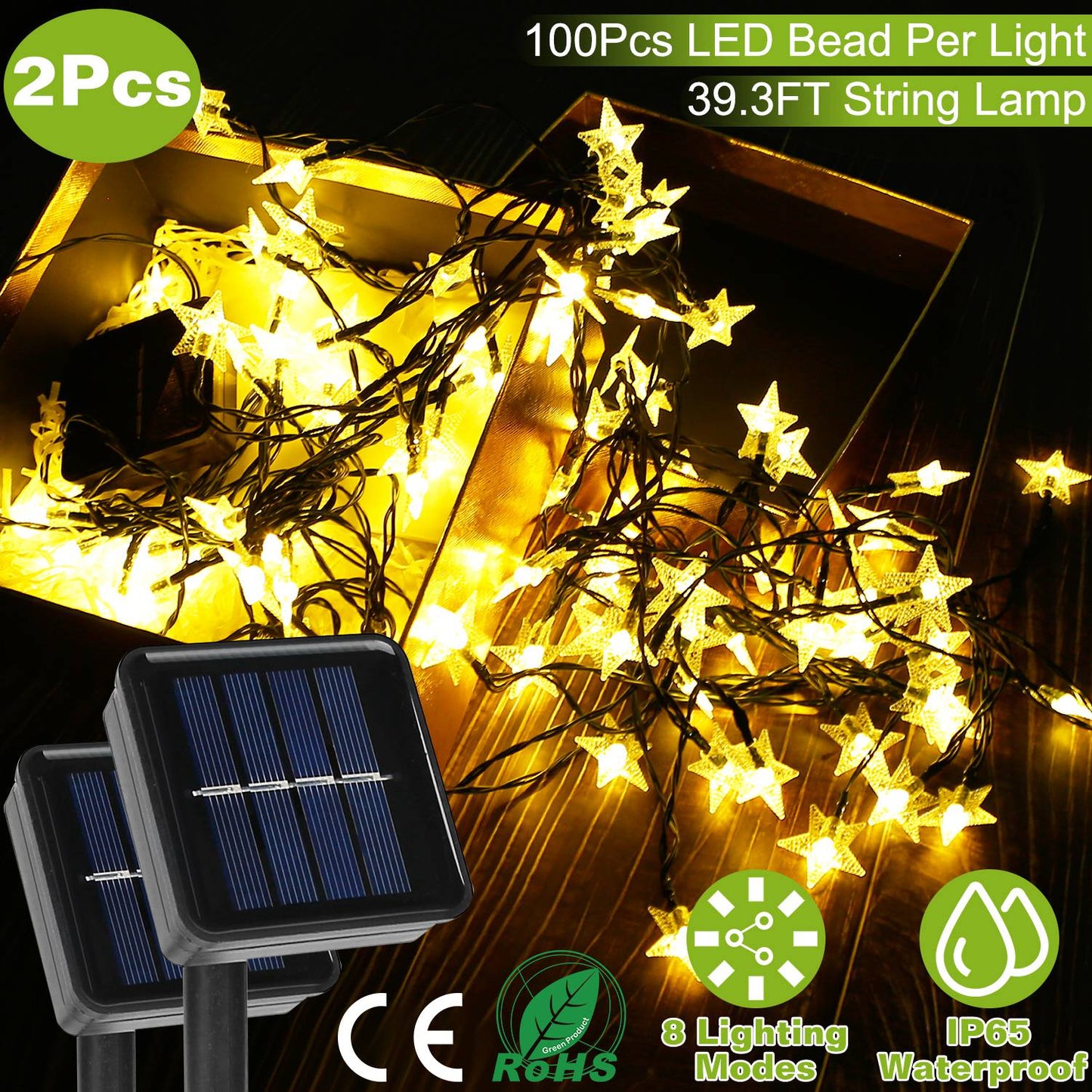 Solar Star String Lights 39.3ft 100 LED Waterproof Outdoor