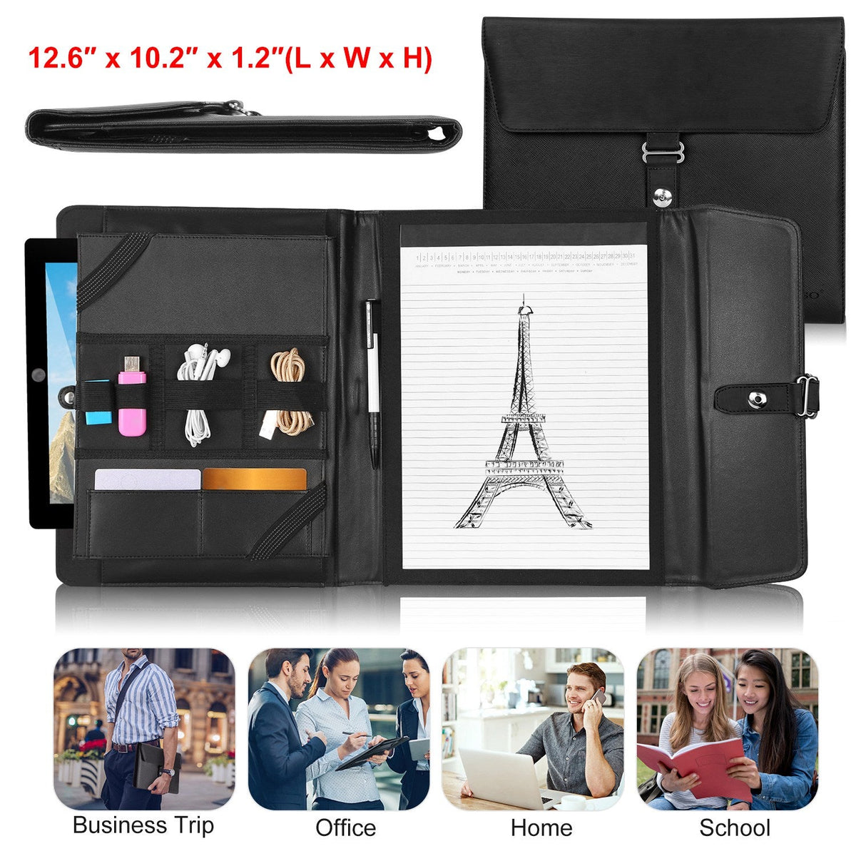 Padfolio Portfolio Folder Business Document Organizer PU Leather Padfolio Holder Case for 9.7" iPad Tablet Business Cards