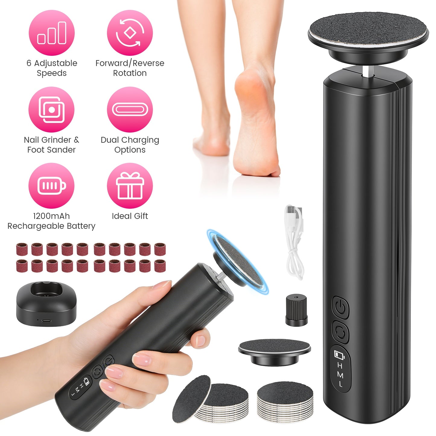 Electric Foot Callus Remover with Nail Grinder & 40 Discs