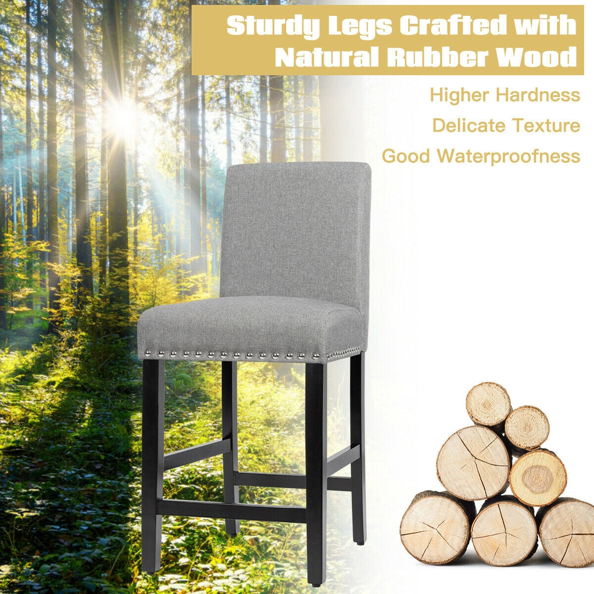 25 Inch Upholstered Bar Stool with Curved Backrest
