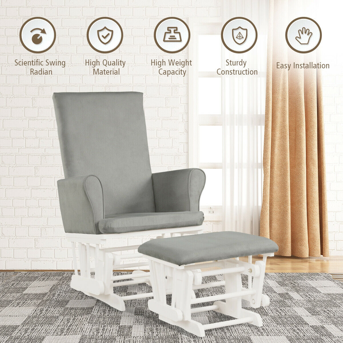Nursery Glider Rocking Chair with Ottoman Cushion Set