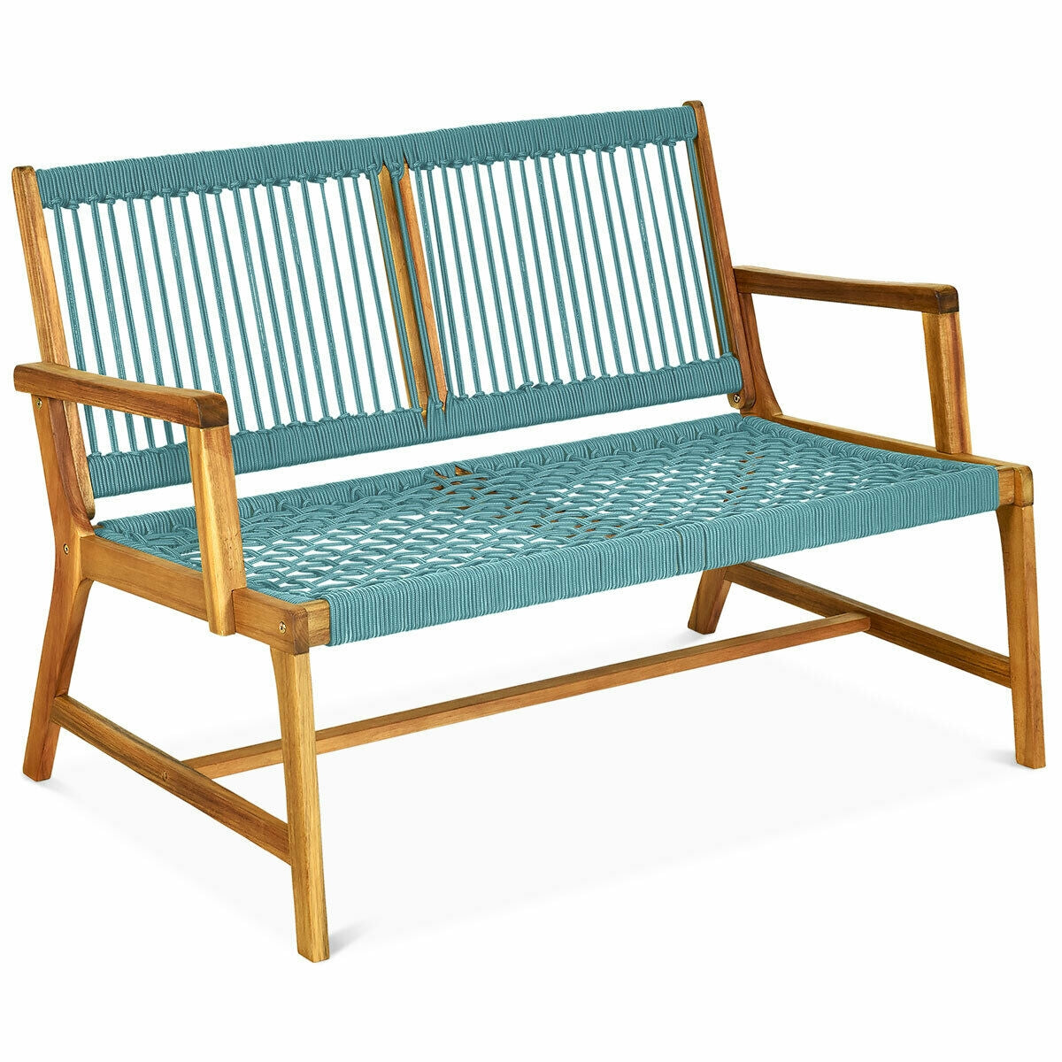 2-Person Acacia Wood Outdoor Bench with Rope Weave