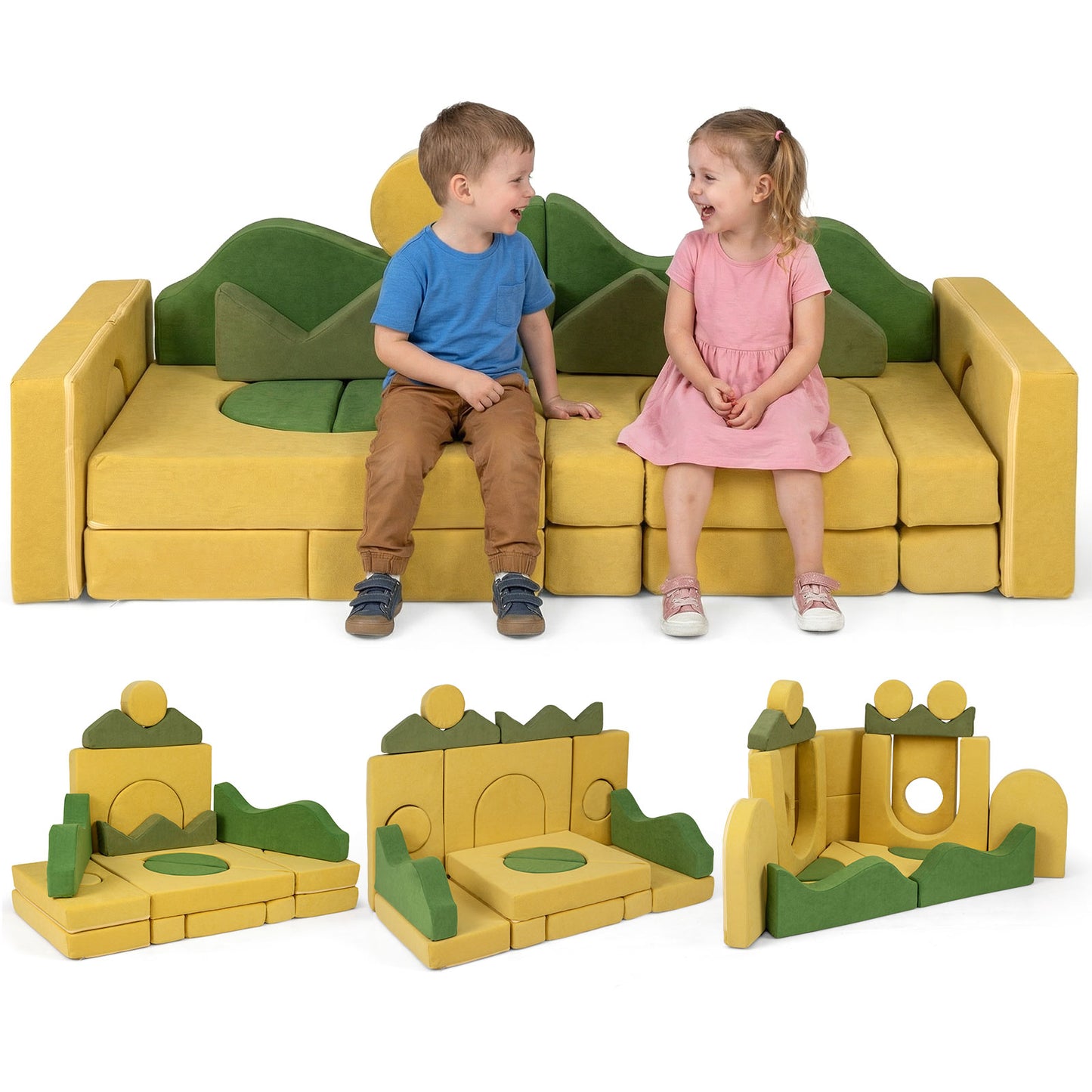 19-Piece Modular Kids Play Couch with Washable Velvet Cover