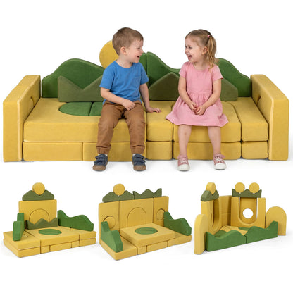 19-Piece Modular Kids Play Couch with Washable Velvet Cover