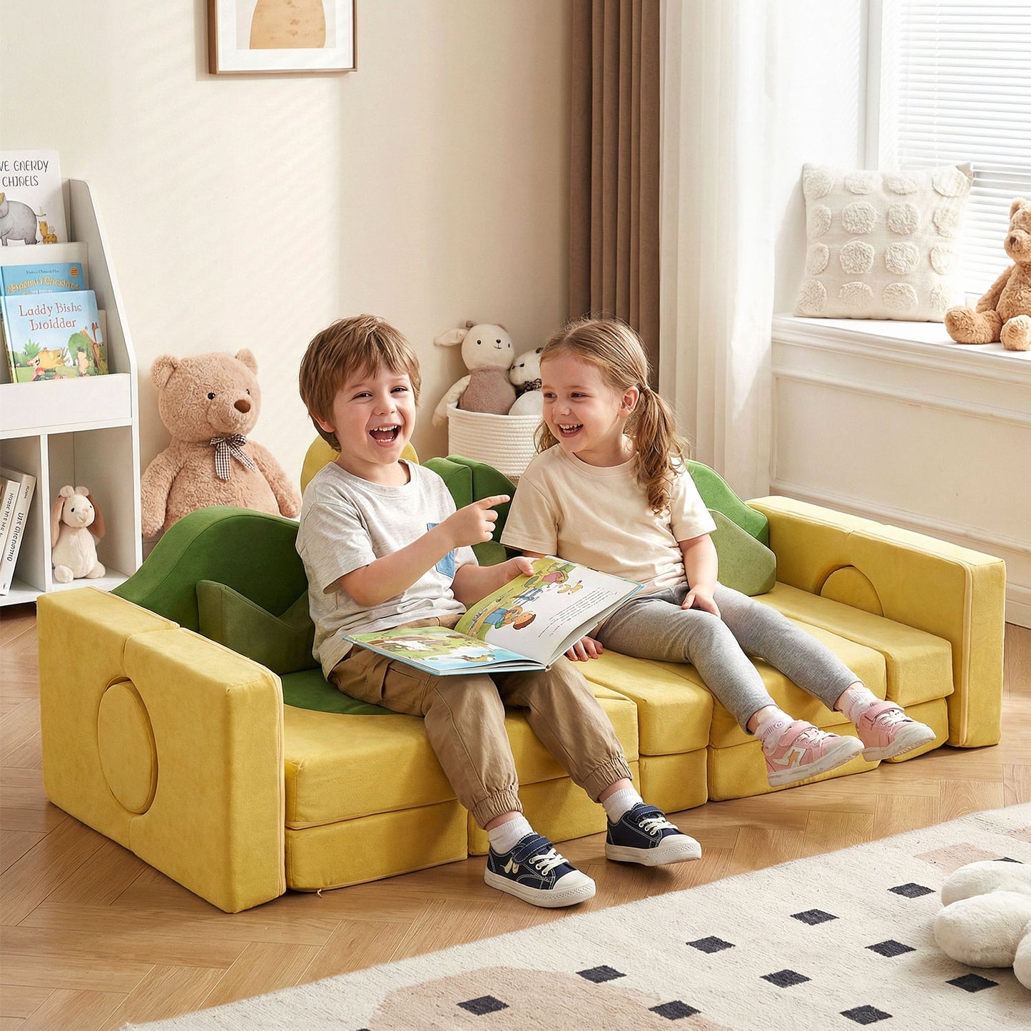 19-Piece Modular Kids Play Couch with Washable Velvet Cover