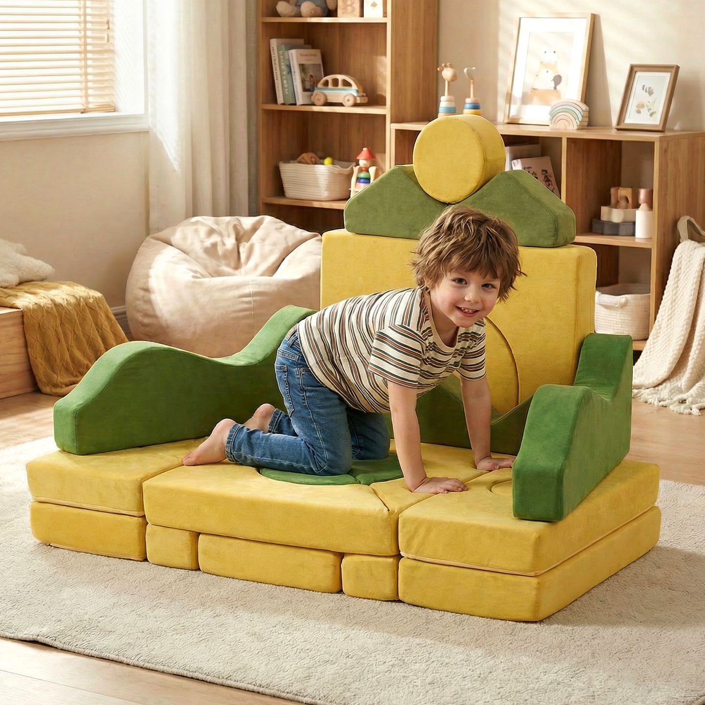 19-Piece Modular Kids Play Couch with Washable Velvet Cover