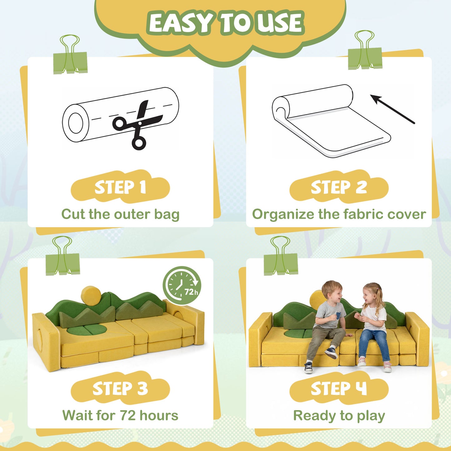 19-Piece Modular Kids Play Couch with Washable Velvet Cover