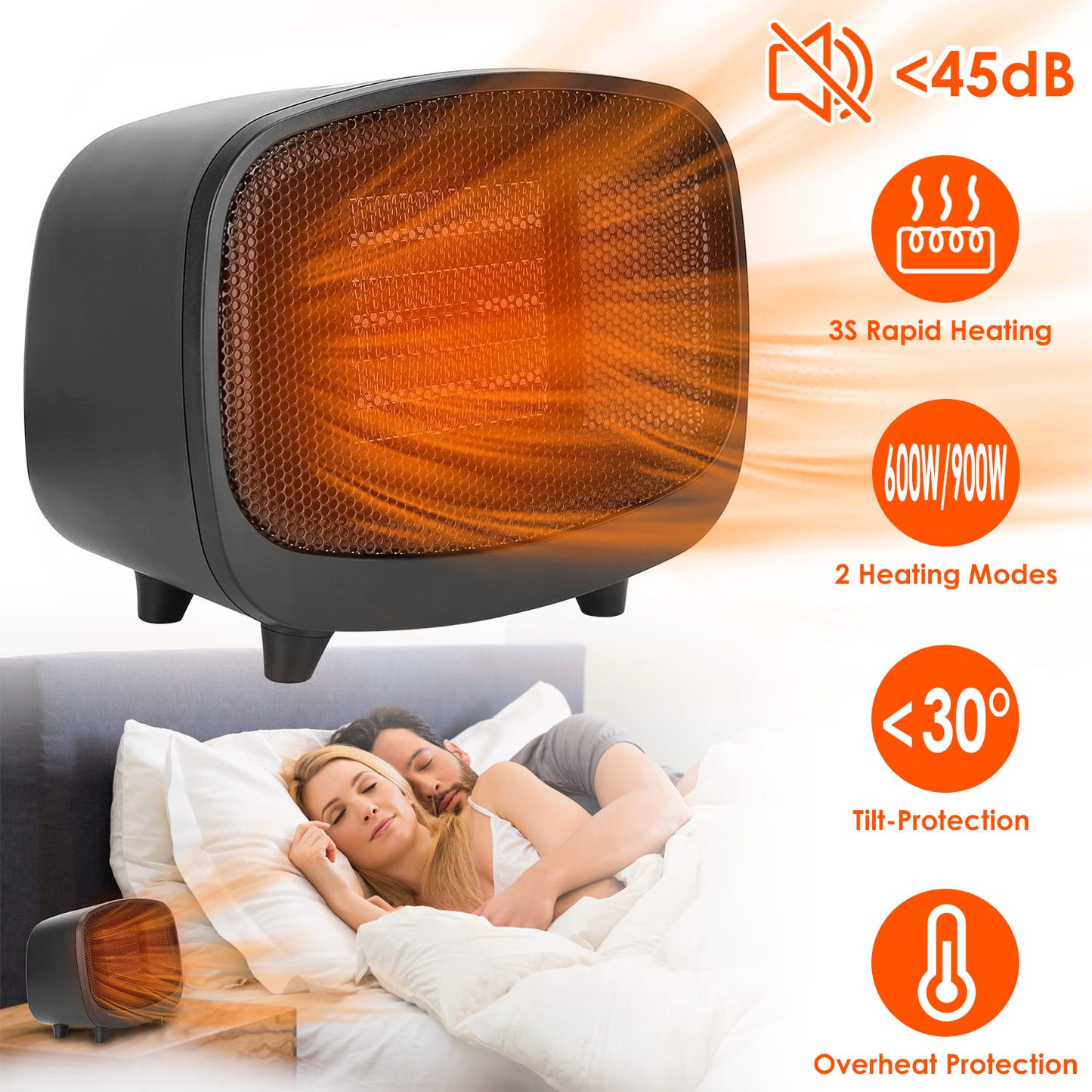 Portable PTC Ceramic Space Heater with Tip-Over Protection