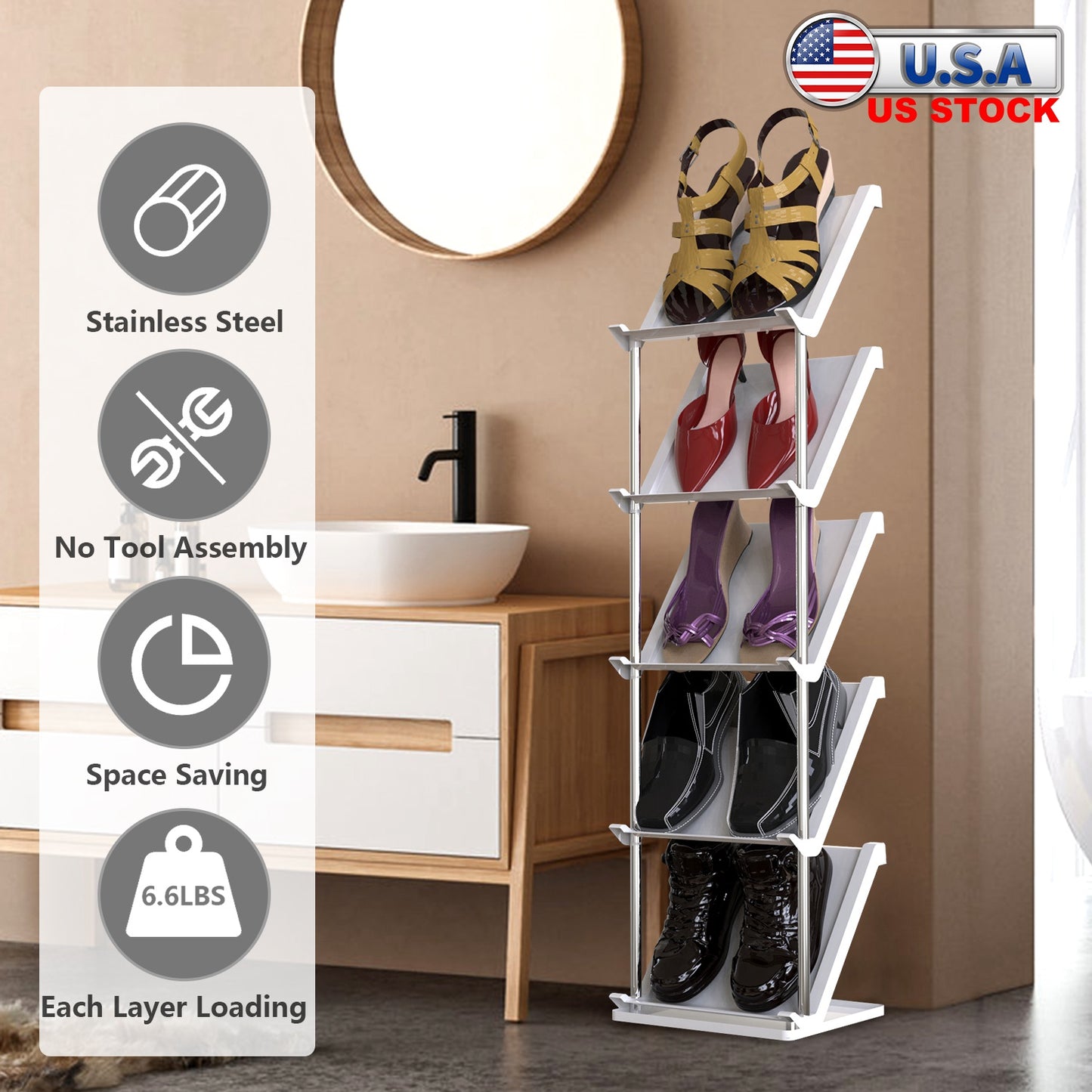 5-Tier Vertical Shoe Rack - Space-Saving Stackable Organizer