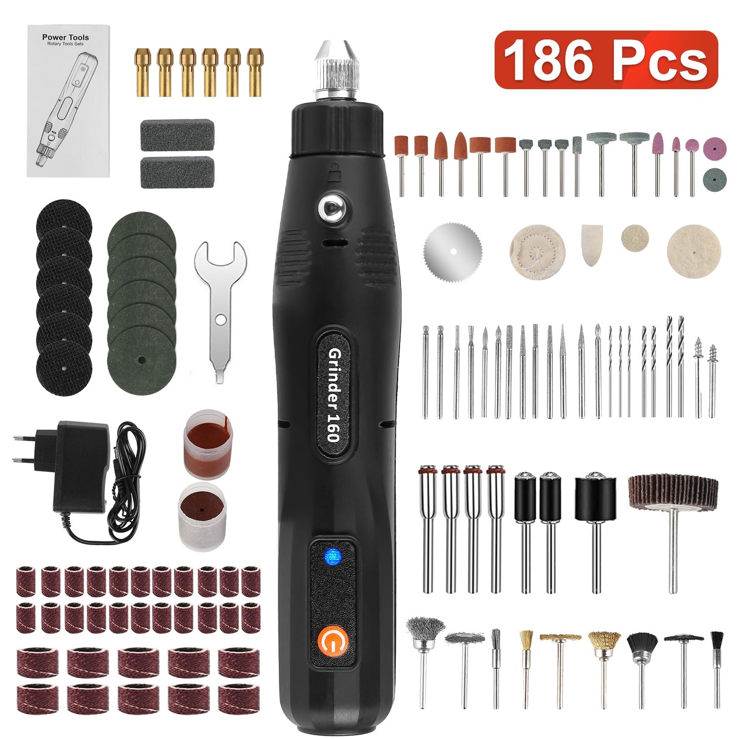Corded Rotary Tool Set 186-Piece with 5 Variable Speeds