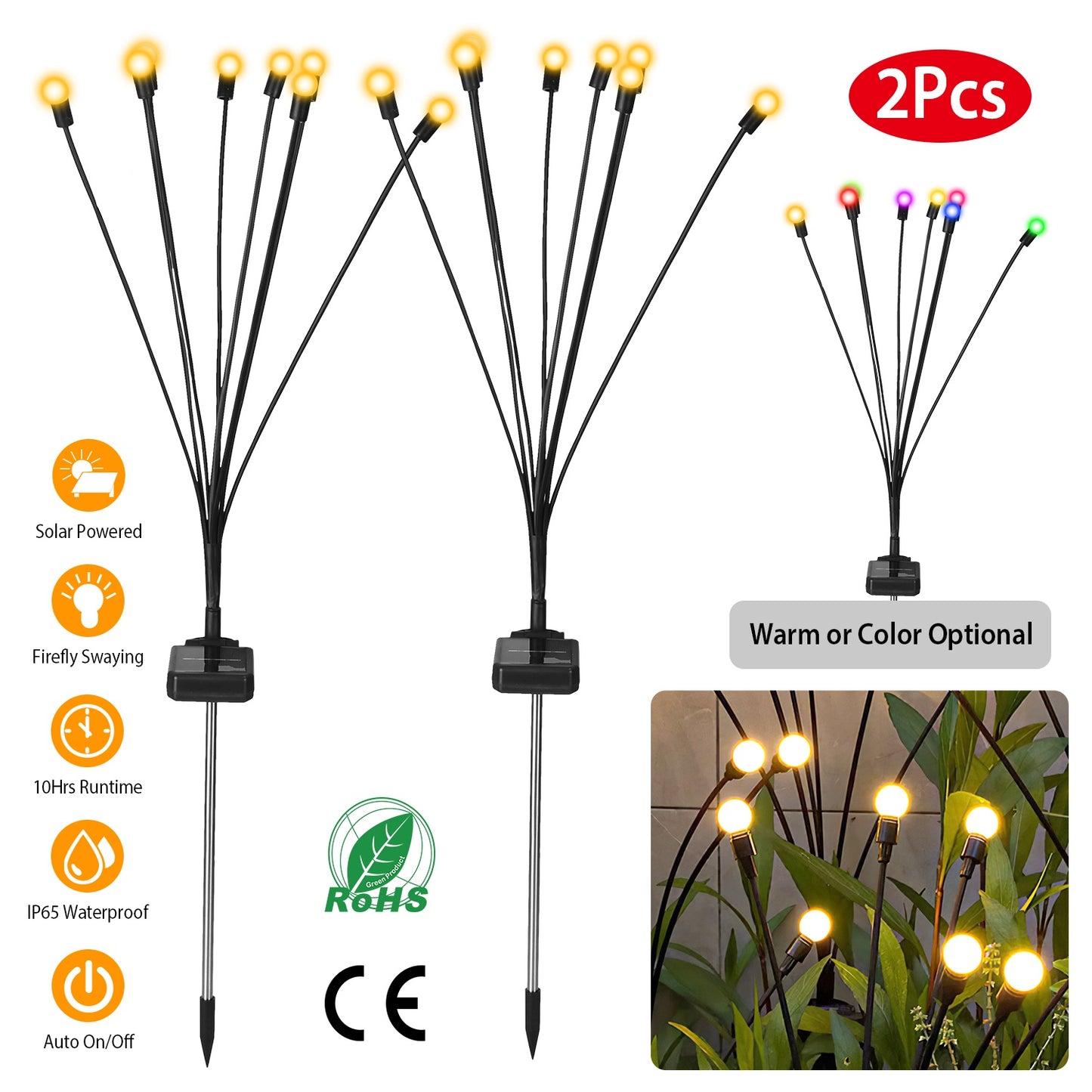Solar Firefly Swaying Garden Lights - Waterproof LED Pathway