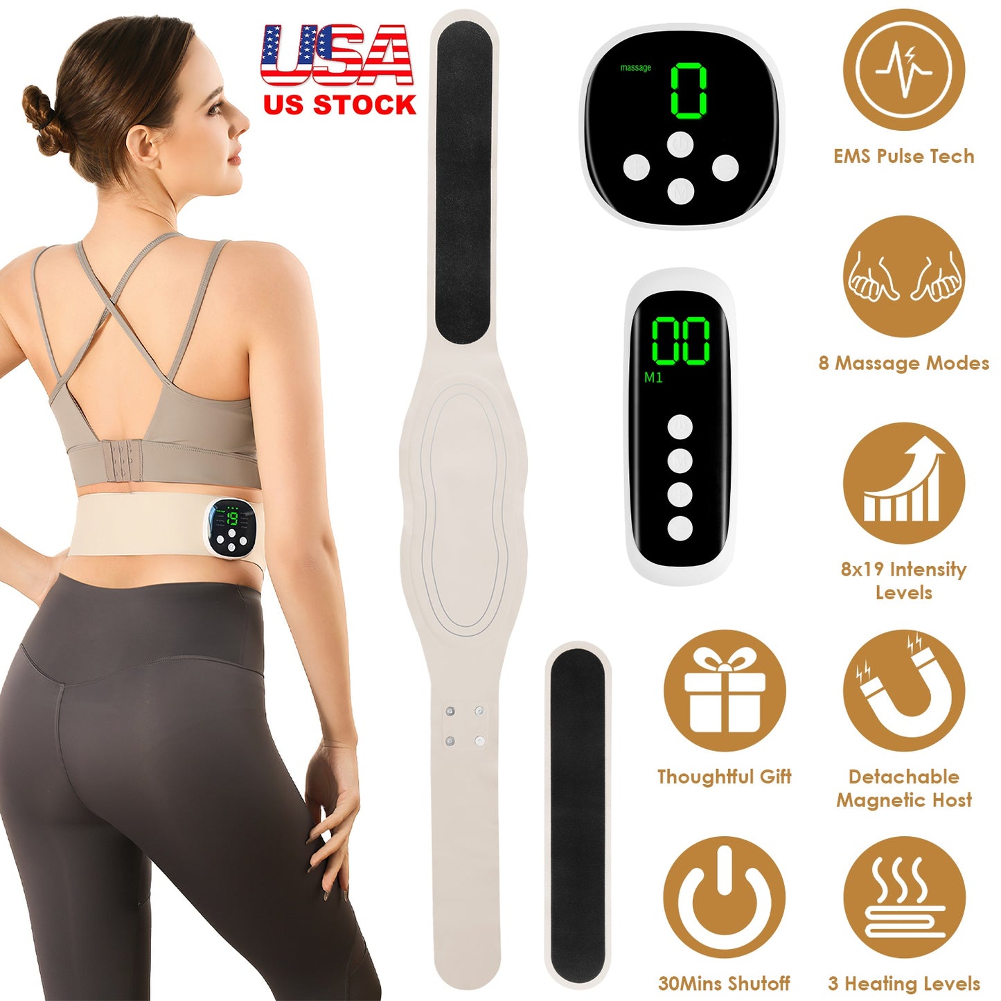 EMS Lower Back Massager Heating Pad with Remote Control