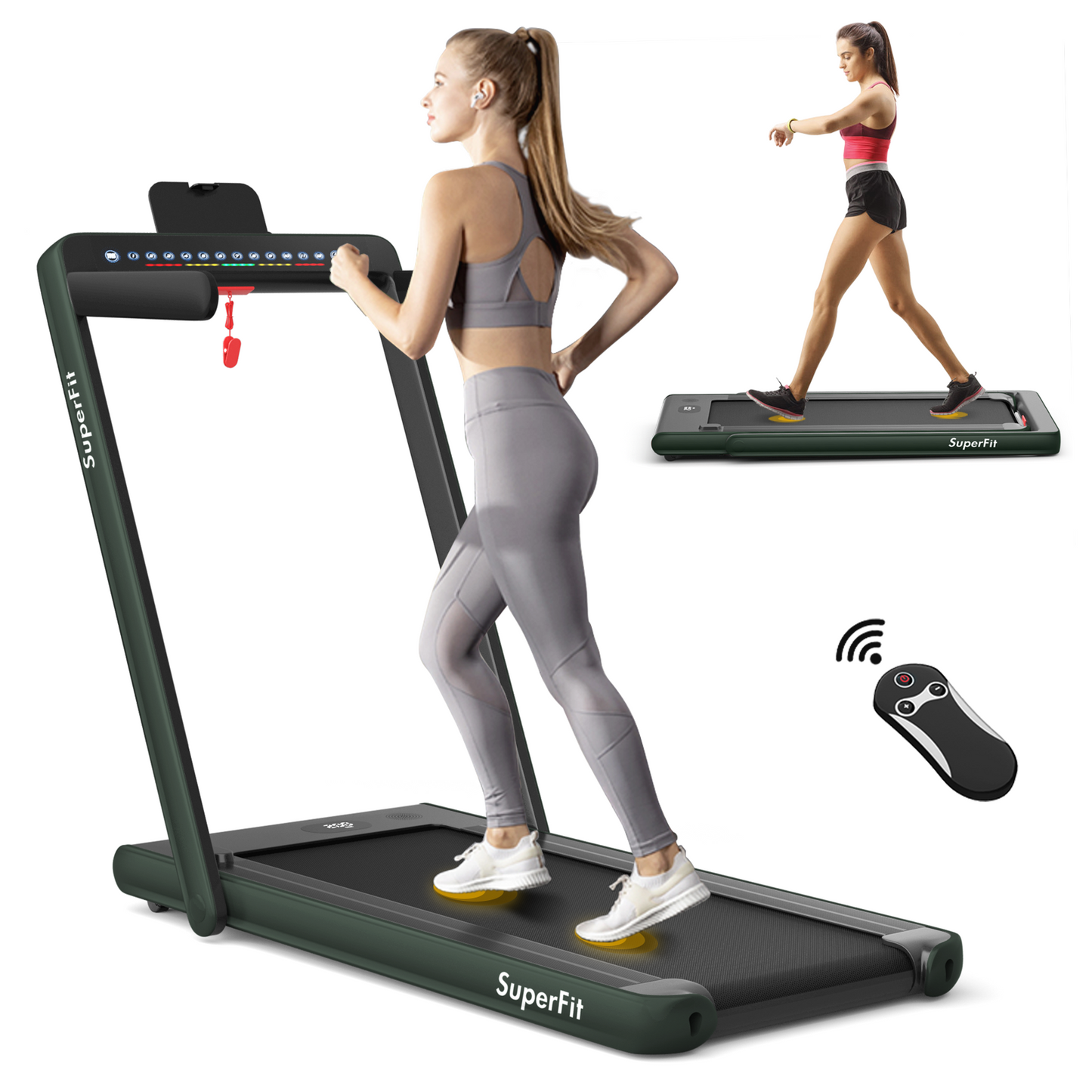 2-in-1 Folding Treadmill with Dual Display and Remote Control