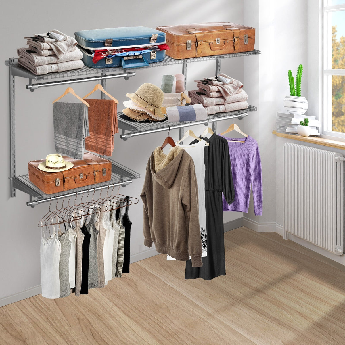 Custom Closet Organizer Kit 3 to 5 Feet Wall-Mounted Closet System with Hang Rod