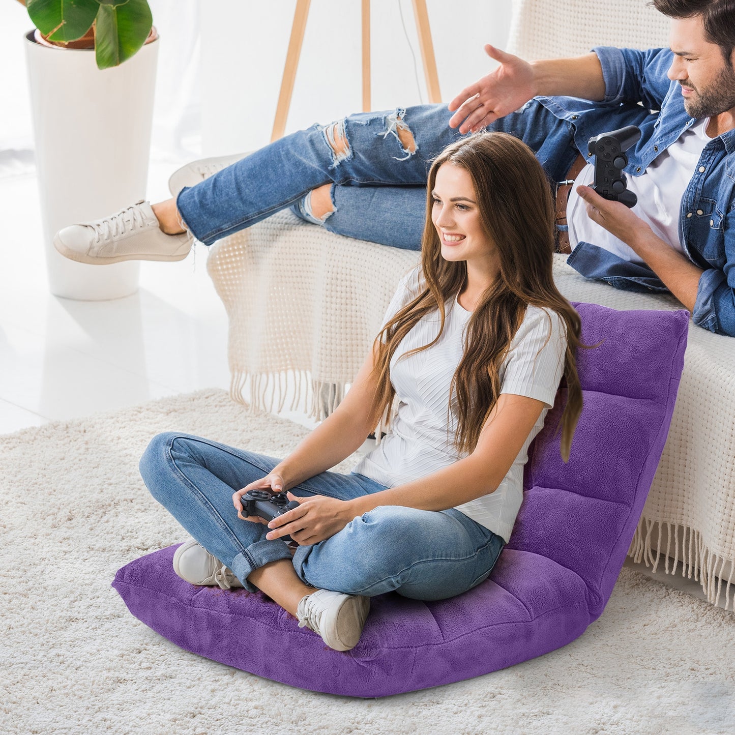 14-Position Adjustable Floor Chair with Padded Cushion