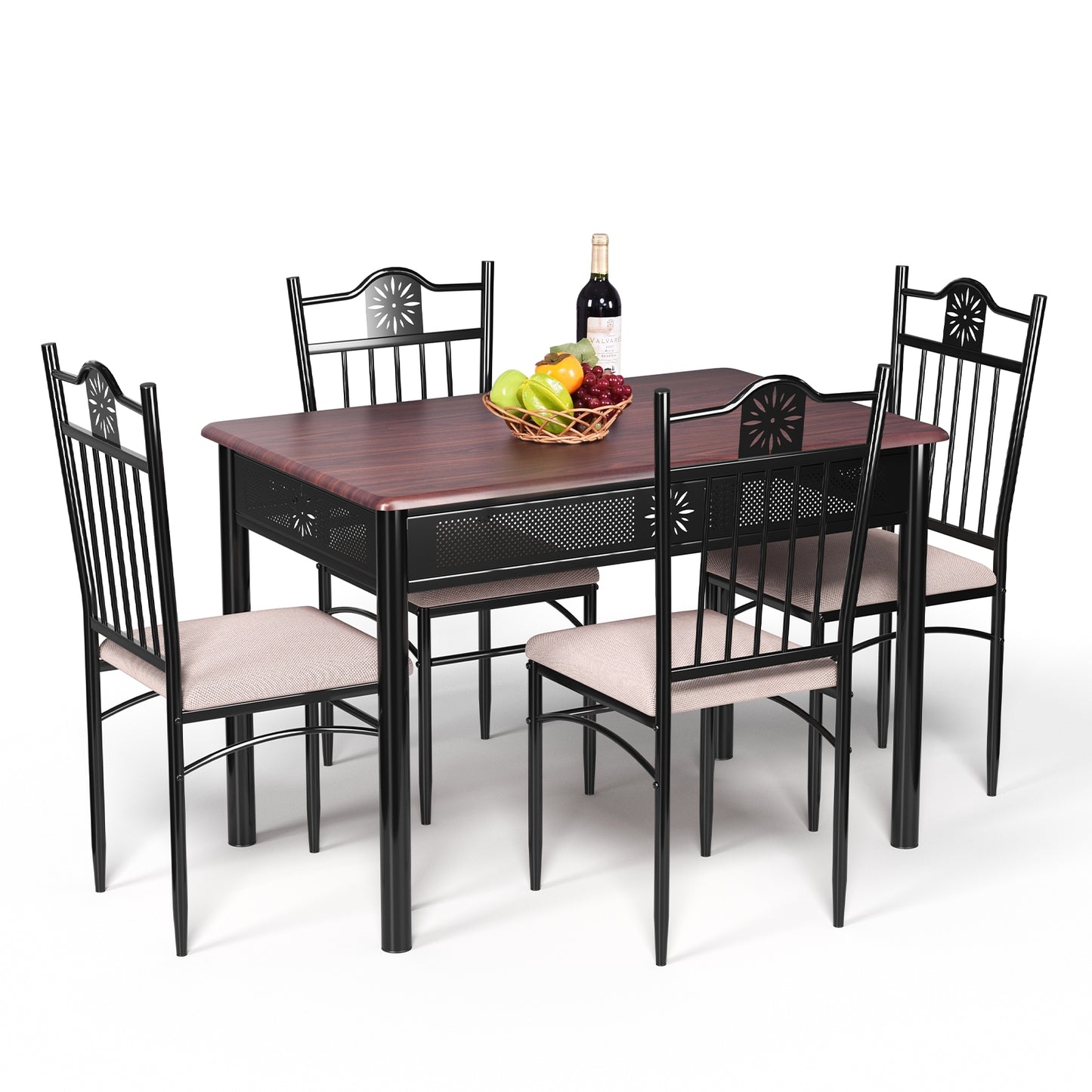 5-Piece Dining Set with Cushioned Chairs and Metal Frame
