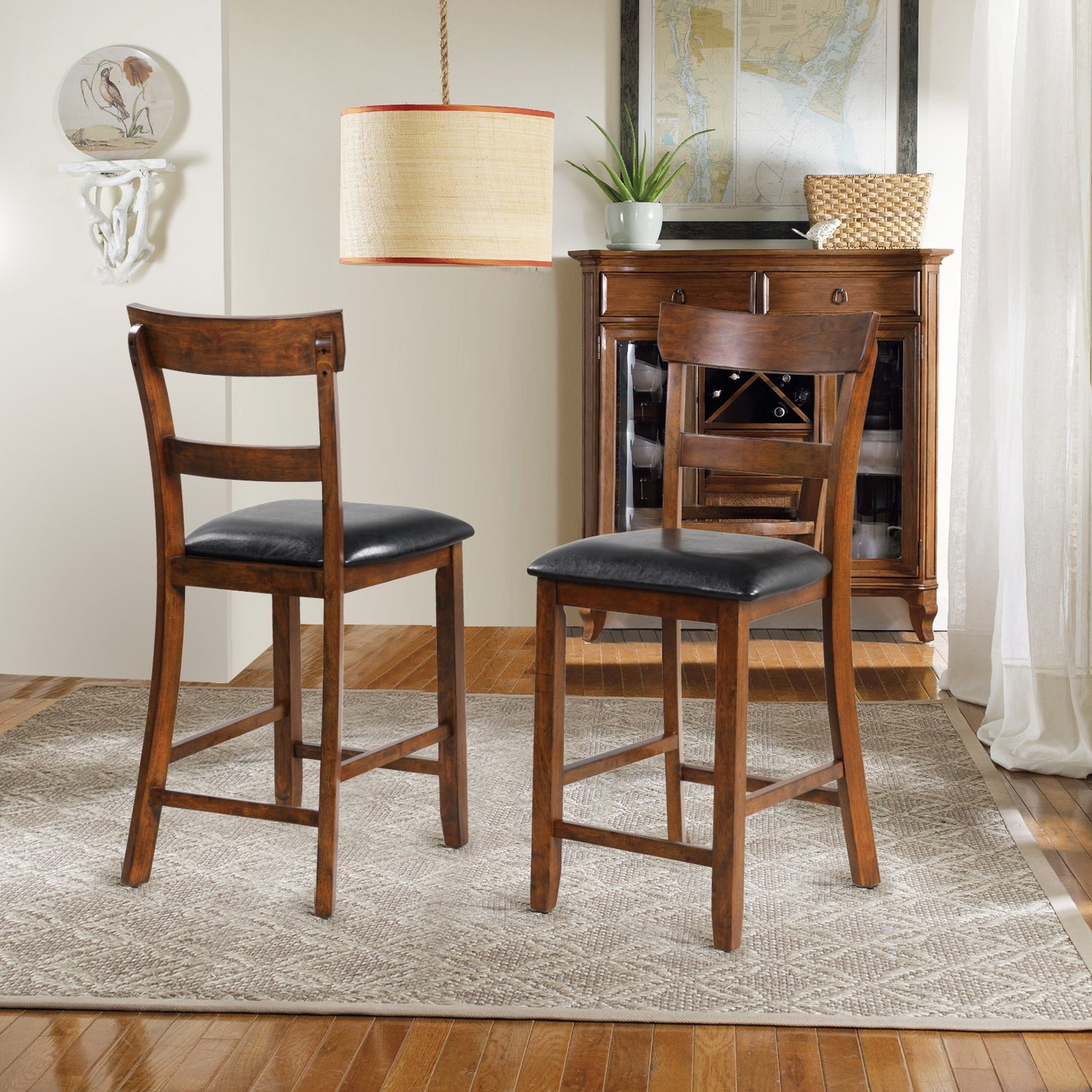 Counter Height Bar Chairs Set of 2 with Leather Seat