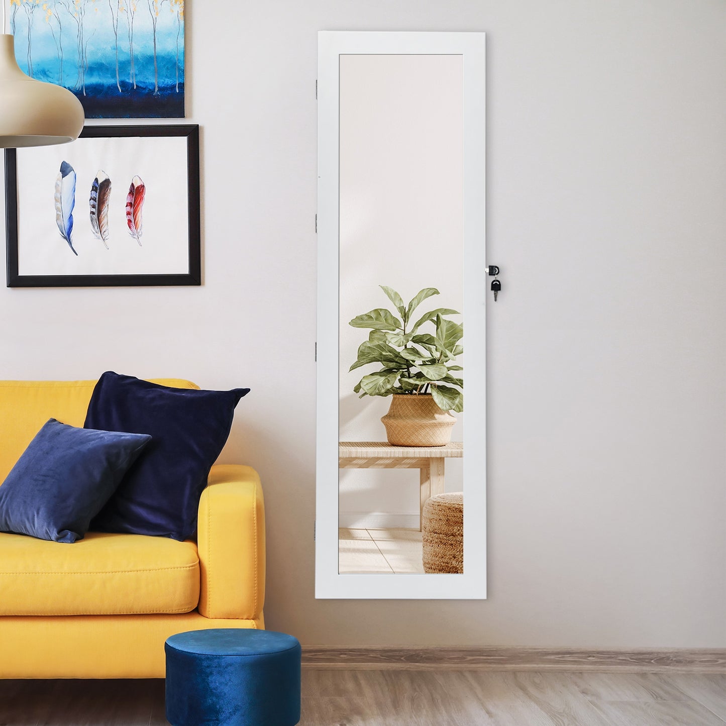 LED Mirrored Jewelry Cabinet with Lock - Door/Wall Mount