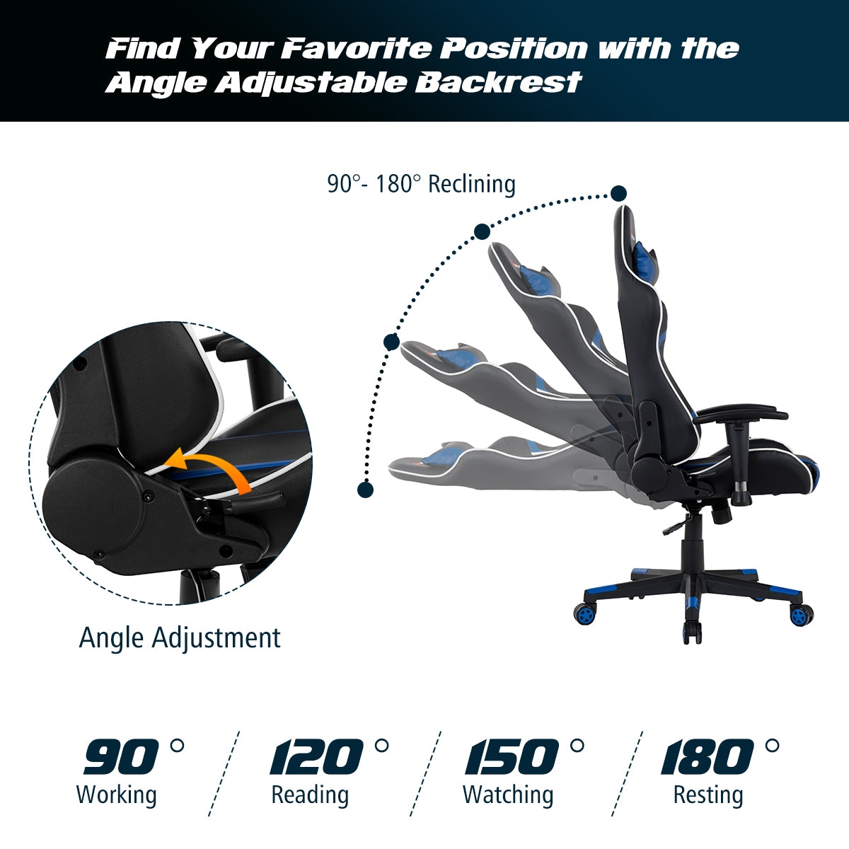 Reclining Gaming Chair with Massage Lumbar Support