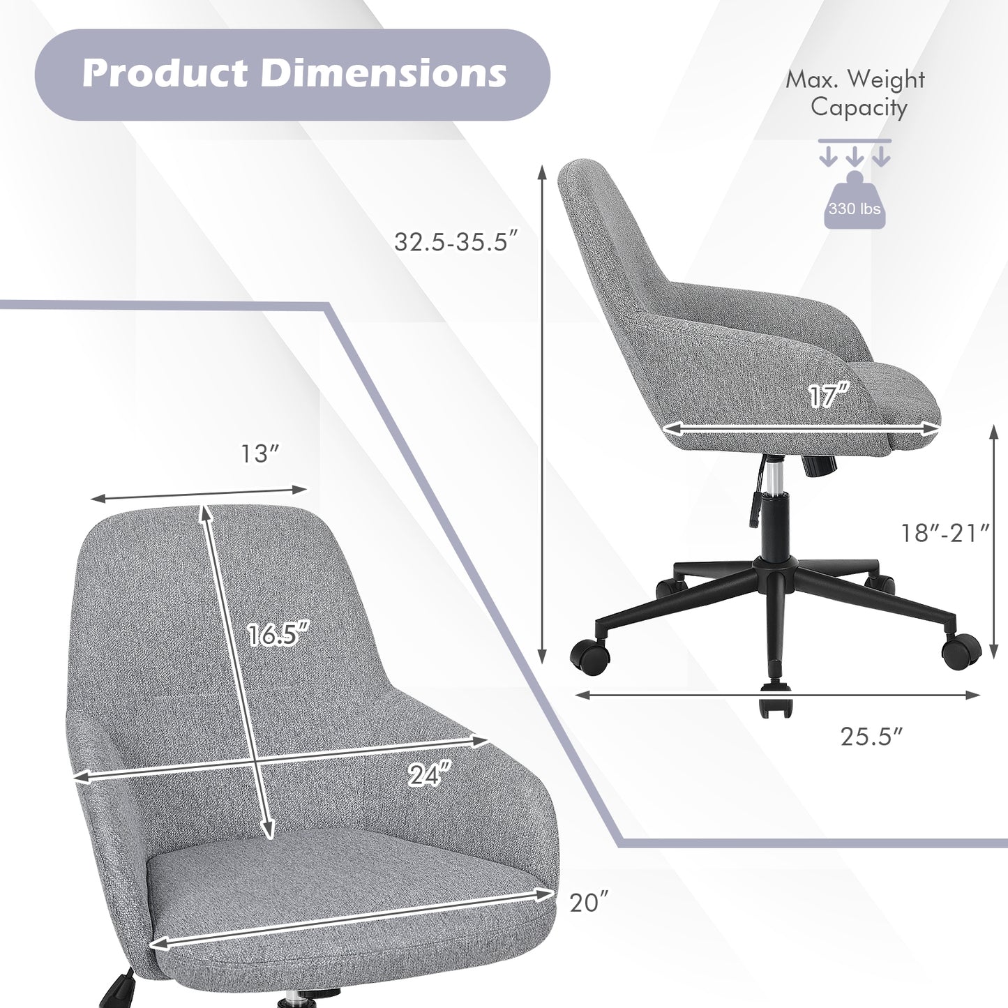 Adjustable Office Chair with Rocking Backrest - Gray