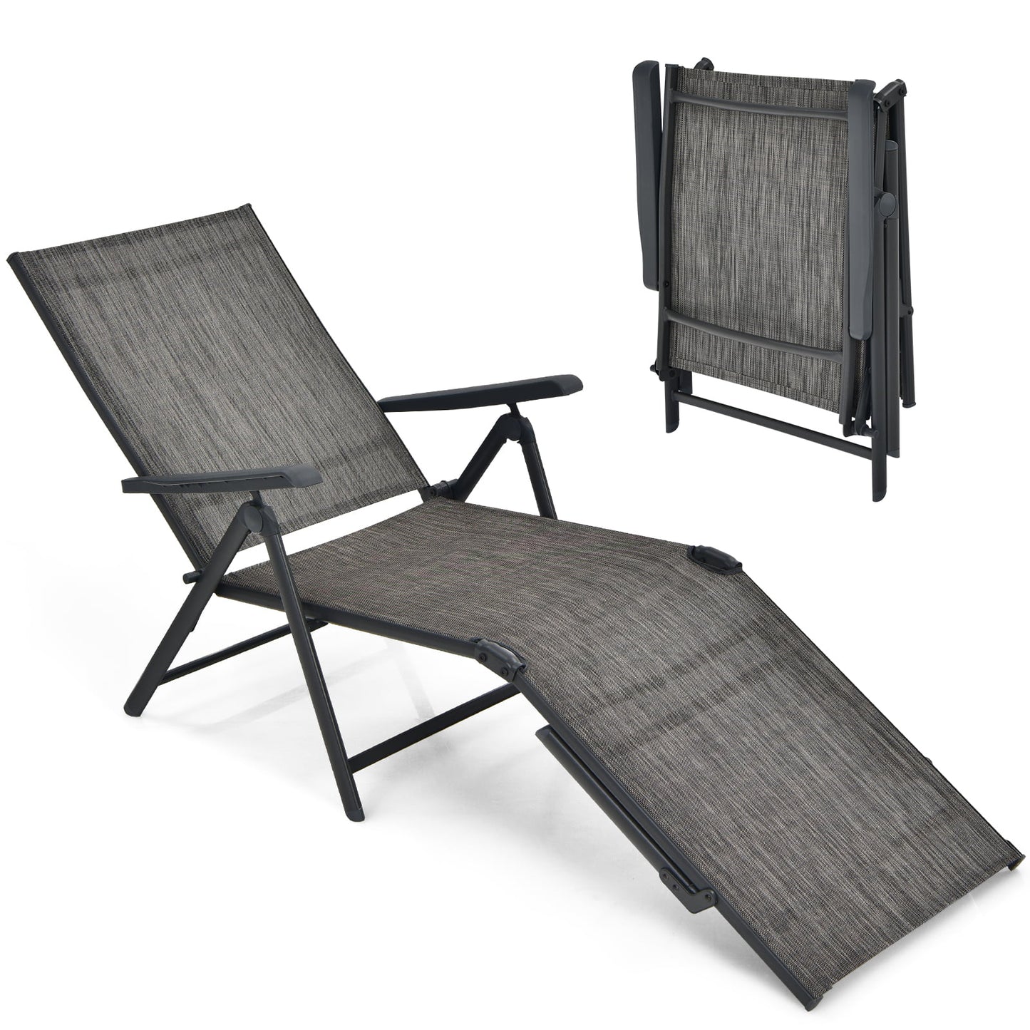 Foldable Chaise Lounge Chair with Adjustable Backrest