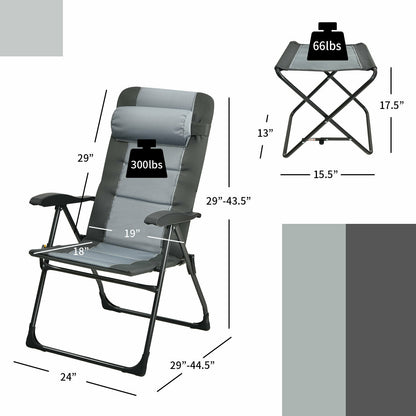 Folding Reclining Chair with Ottoman Set of 2 - Gray