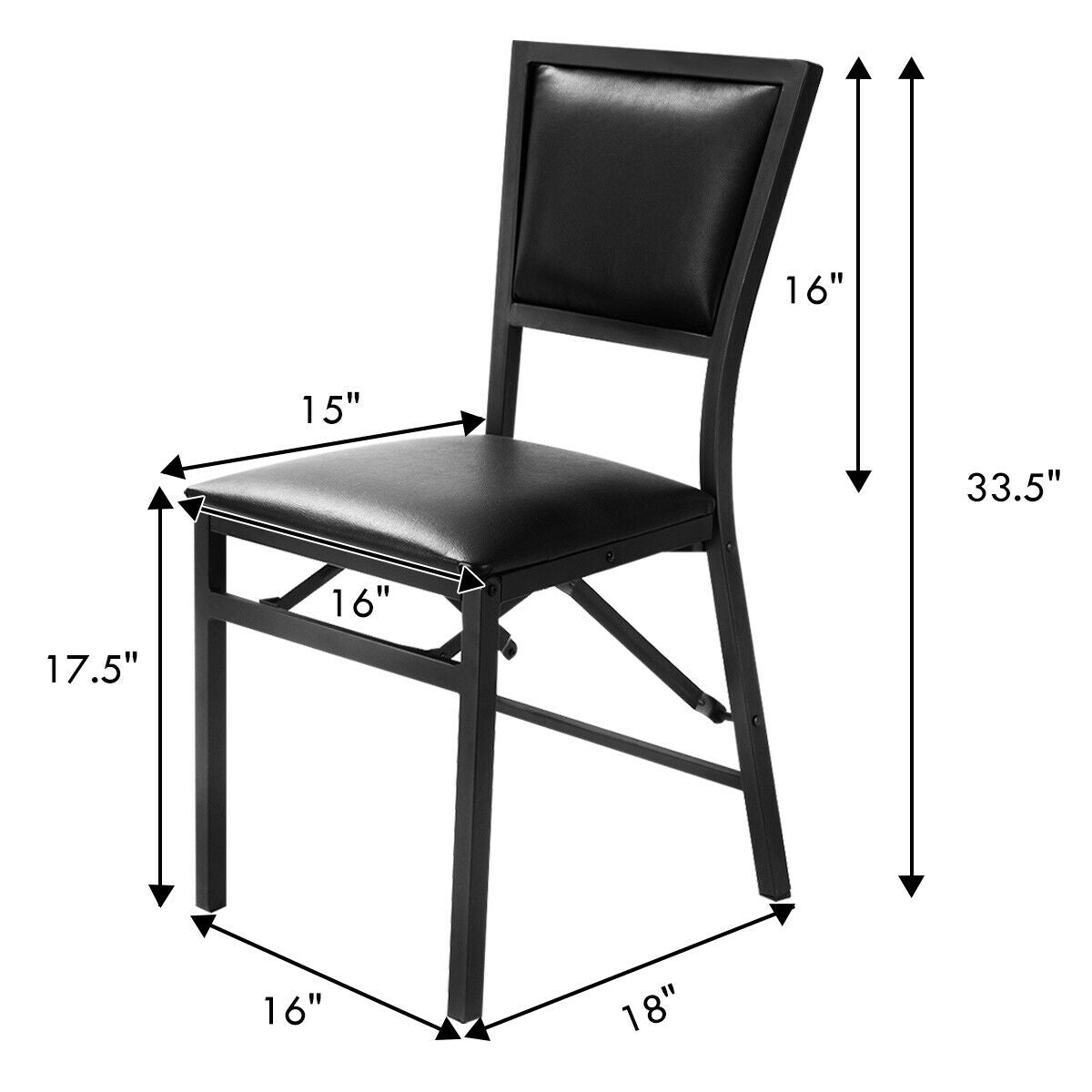 Metal Folding Dining Chairs Set of 2 with PU Leather Seats
