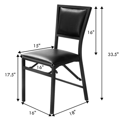 Metal Folding Dining Chairs Set of 2 with PU Leather Seats