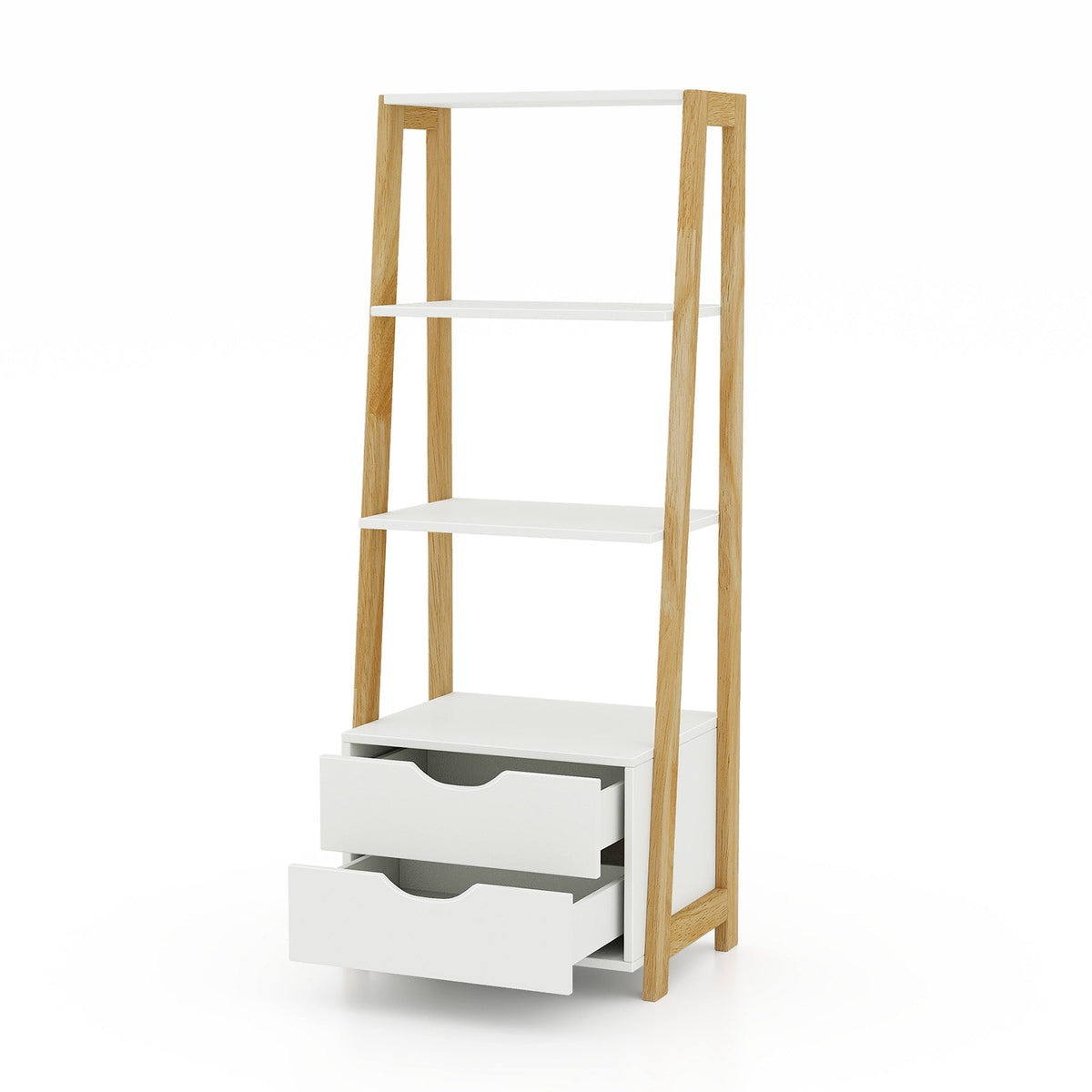 4-Tier Ladder Bookshelf Storage Display with 2 Drawers-White