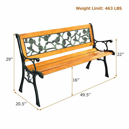 49.5" Cast Iron Garden Bench with Wood Seat - 3 Person