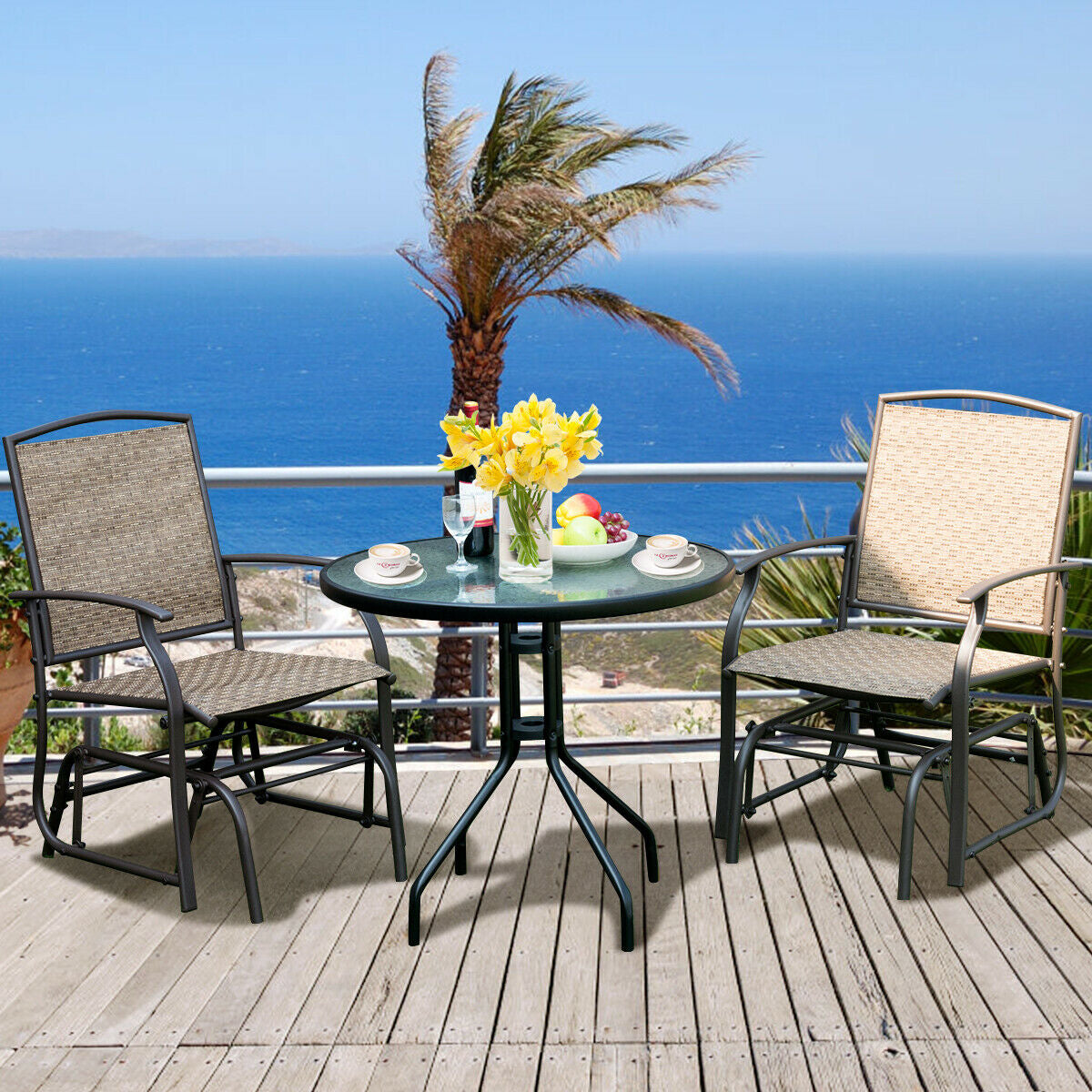 Patio Rocking Glider Chair Set - 2 Piece Brown Outdoor Seating