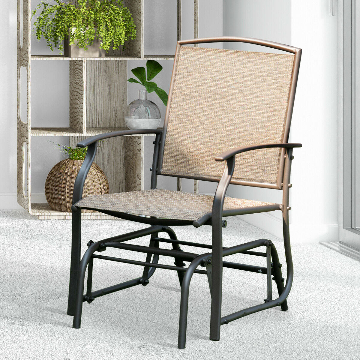 Single Seat Patio Glider Rocking Chair with Steel Frame