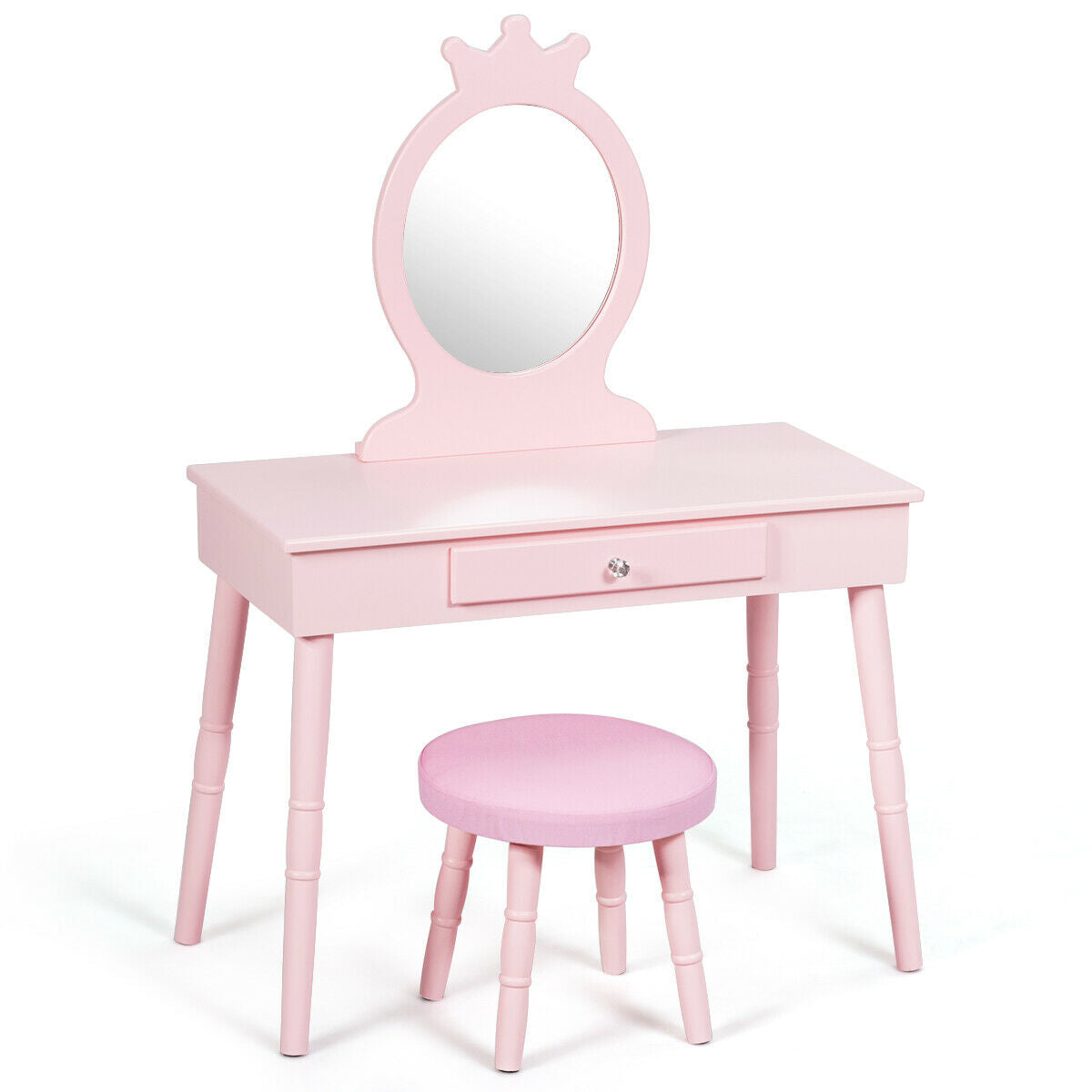 Kids Vanity Table and Chair Set with Mirror and Drawer