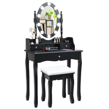 Makeup Vanity Set with LED Lighted Mirror and 3 Drawers