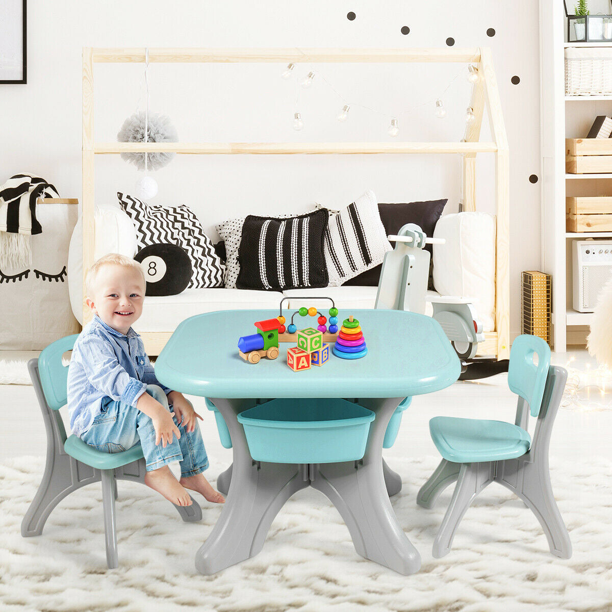 Kids Table and Chair Set with Storage Drawers - 3 Piece