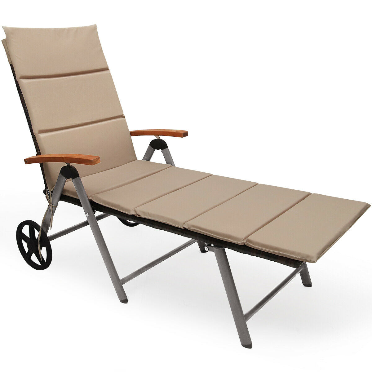 Adjustable Rattan Chaise Lounge Chair with Cushion