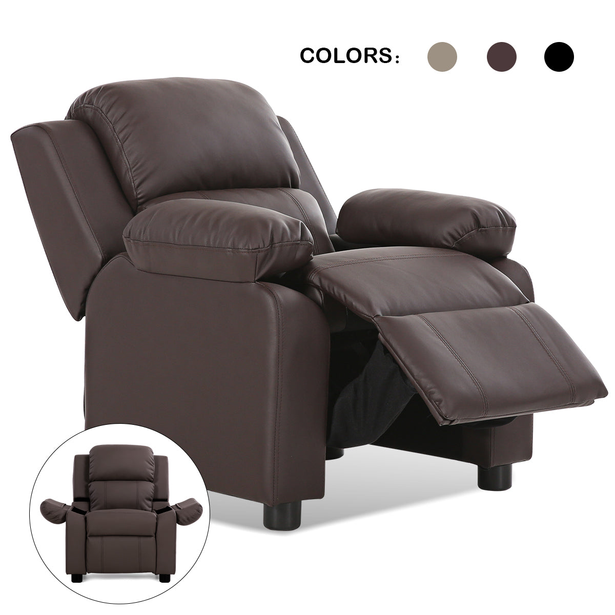 Kids Recliner Armchair with Storage Arms and Headrest