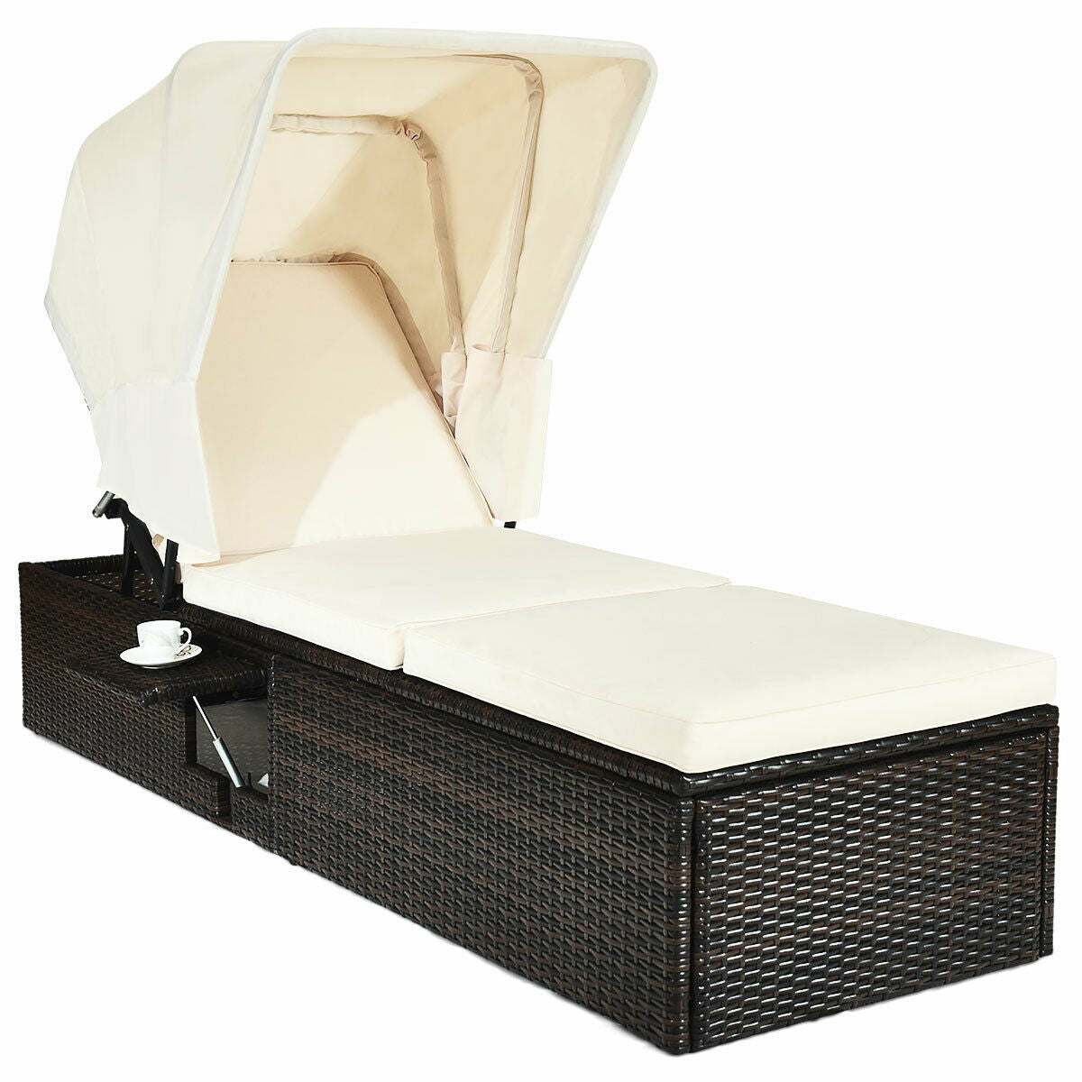 Outdoor Chaise Lounge with Canopy and Cushion