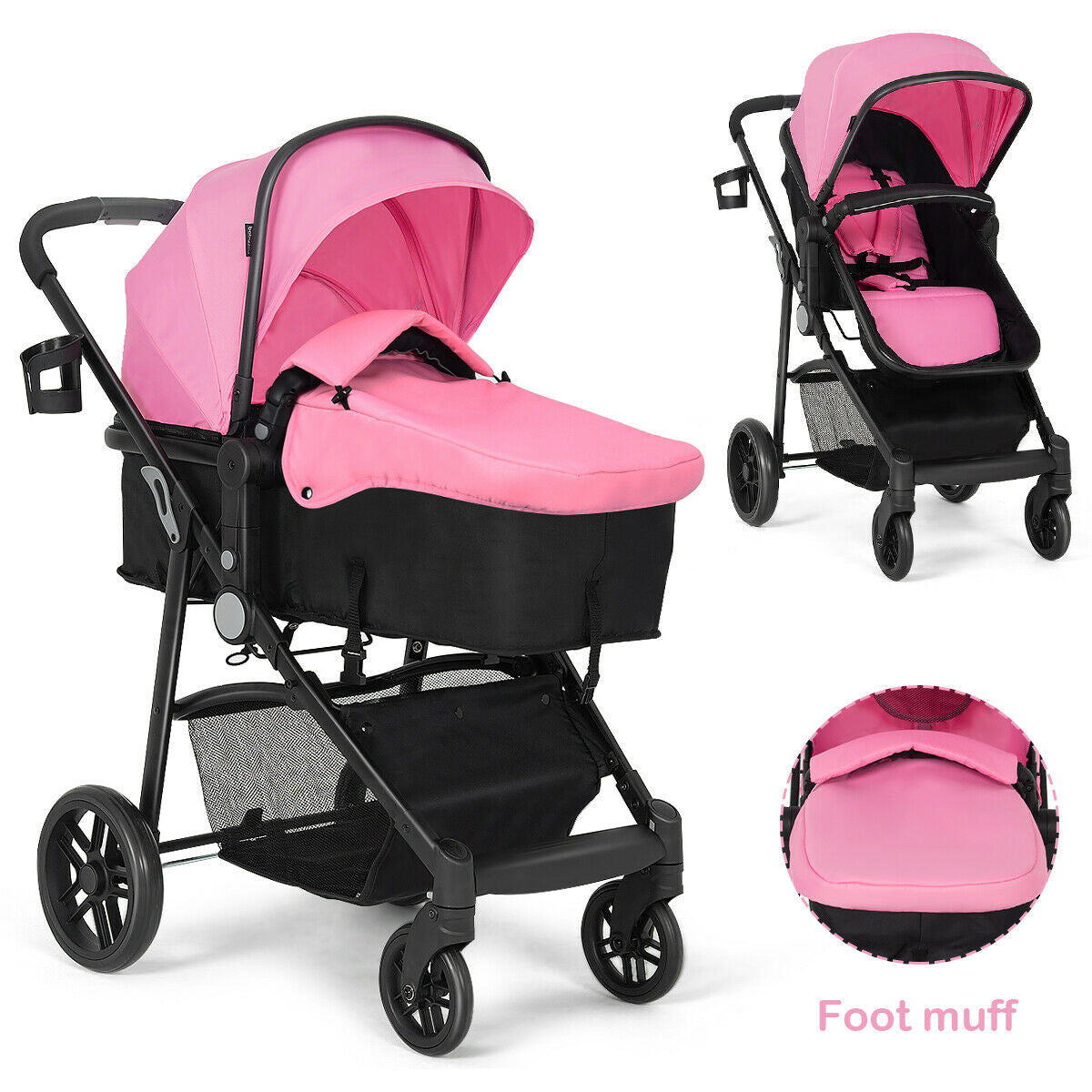 2-in-1 Foldable Baby Stroller with Reversible Seat