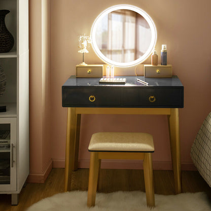 Makeup Vanity Table with LED Lighted Mirror and Stool Set