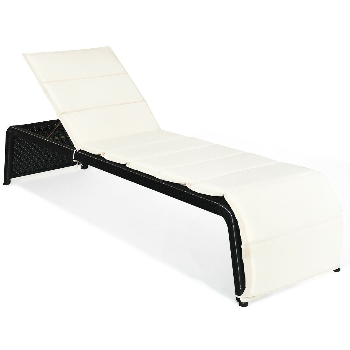 Adjustable Rattan Chaise Lounge Chair with Cushion